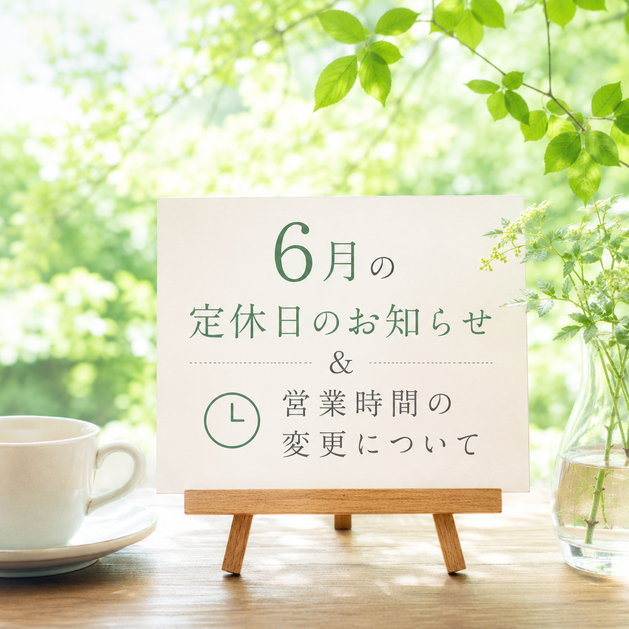 6月の定休日のお知らせと、営業時間の変更について。
